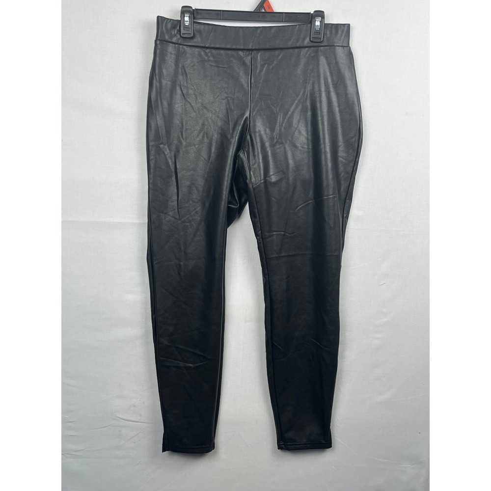 Hue Faux Leather Leggings Womens Large Black High Rise Pull On Pants 20390
